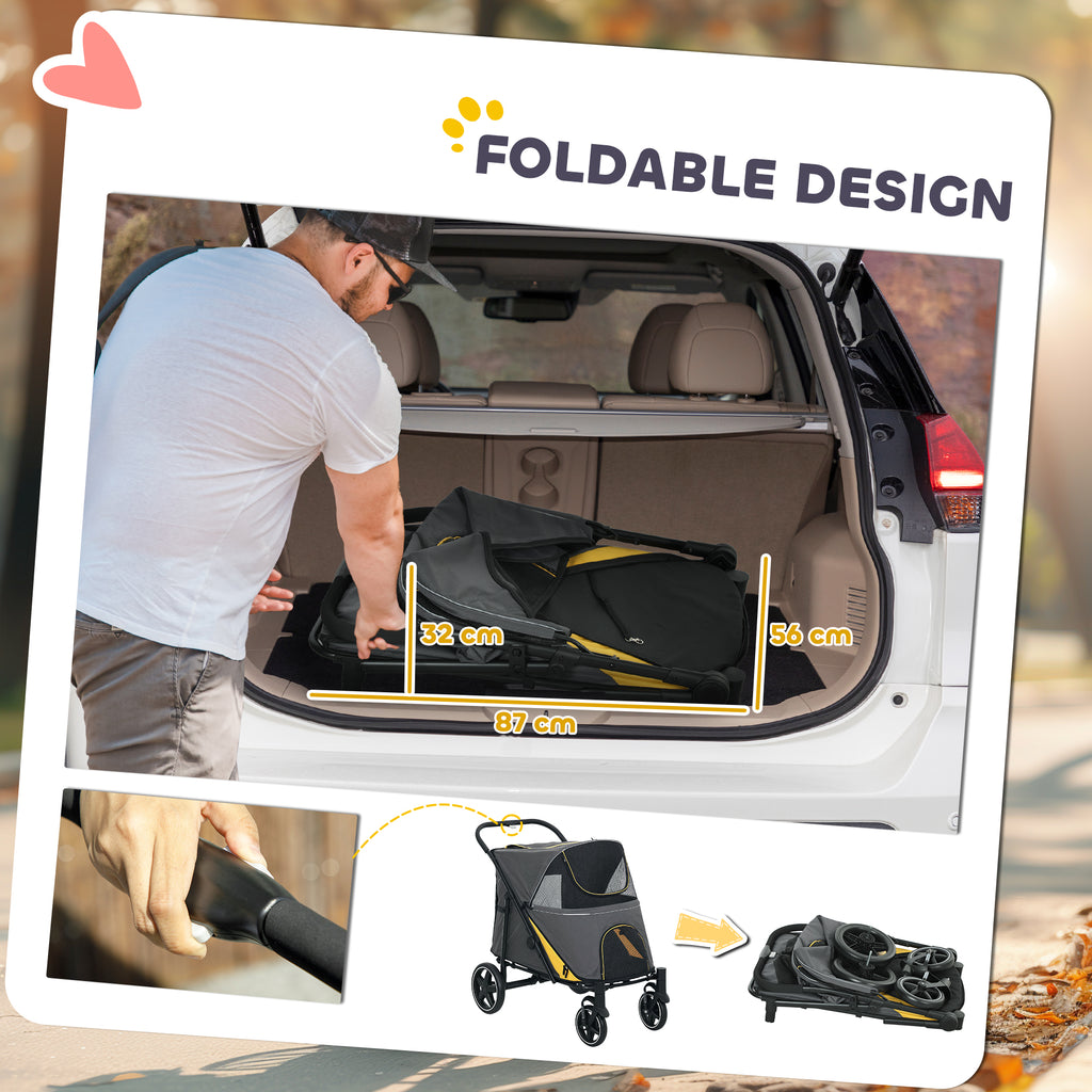PawHut Foldable Pet Stroller — Medium & Large Dogs, Grey