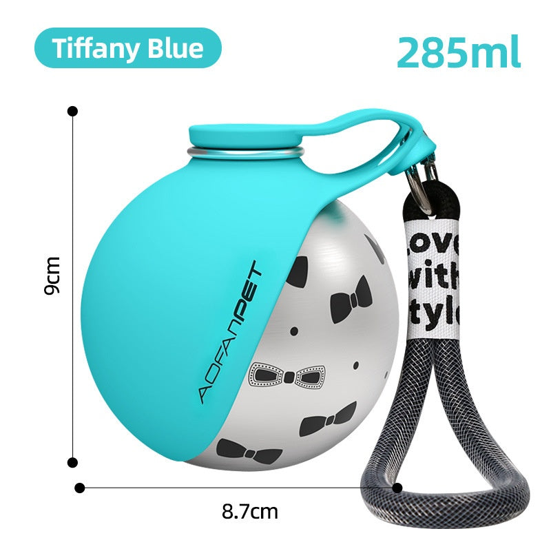 Blue and pink portable dog water bottle travel bowl colour options