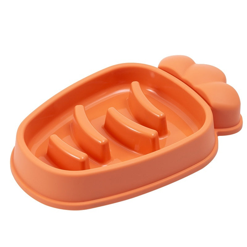Dog eating from anti-tip slow feeder bowl