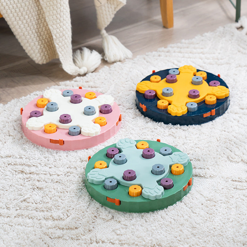 Rolling treat dispenser dog toy, boredom busting feeder stick