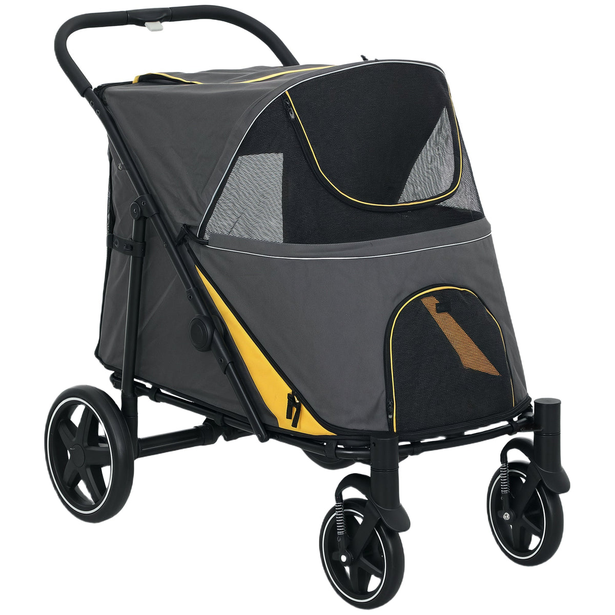 Senior dog comfortably seated in PawHut foldable pet stroller