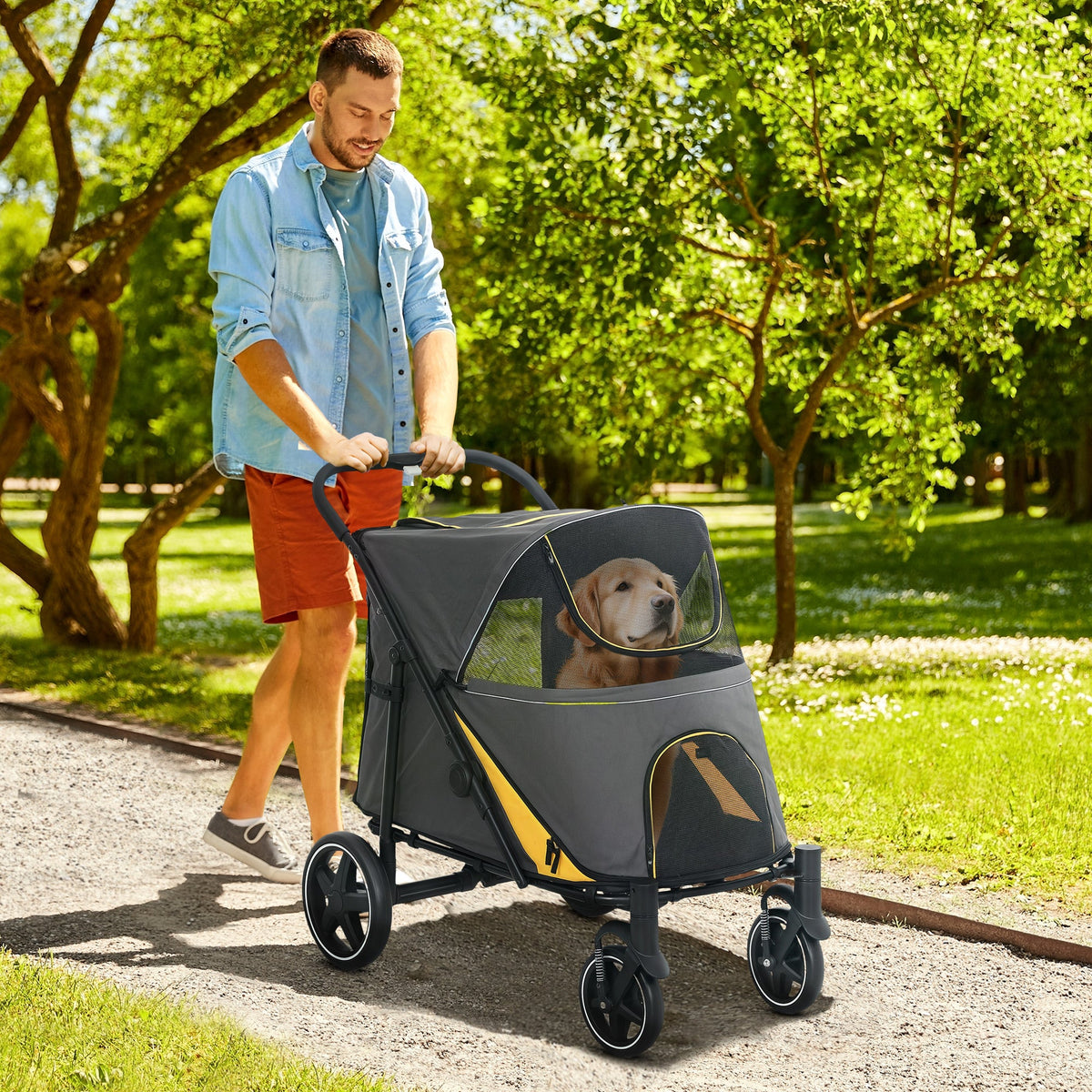 PawHut pet stroller size and dimensions diagram