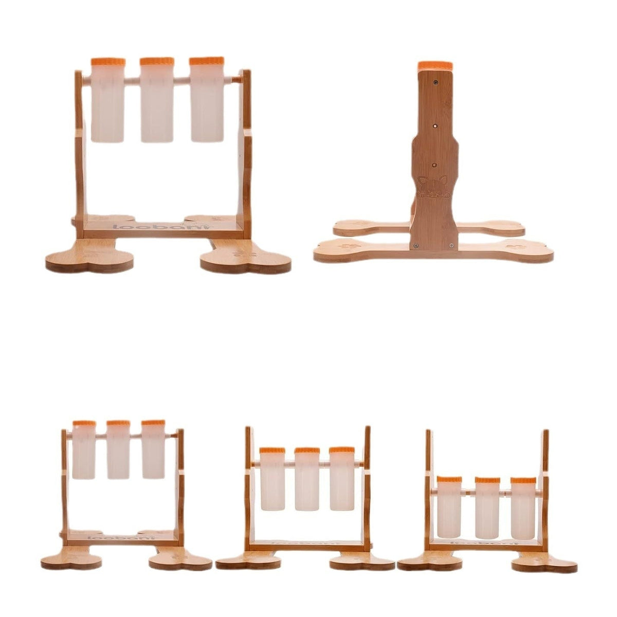 Close-up of hidden compartments on wooden dog puzzle feeder