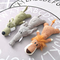 Plush squeaky chew toy for small dogs, elephant lion and wolf characters