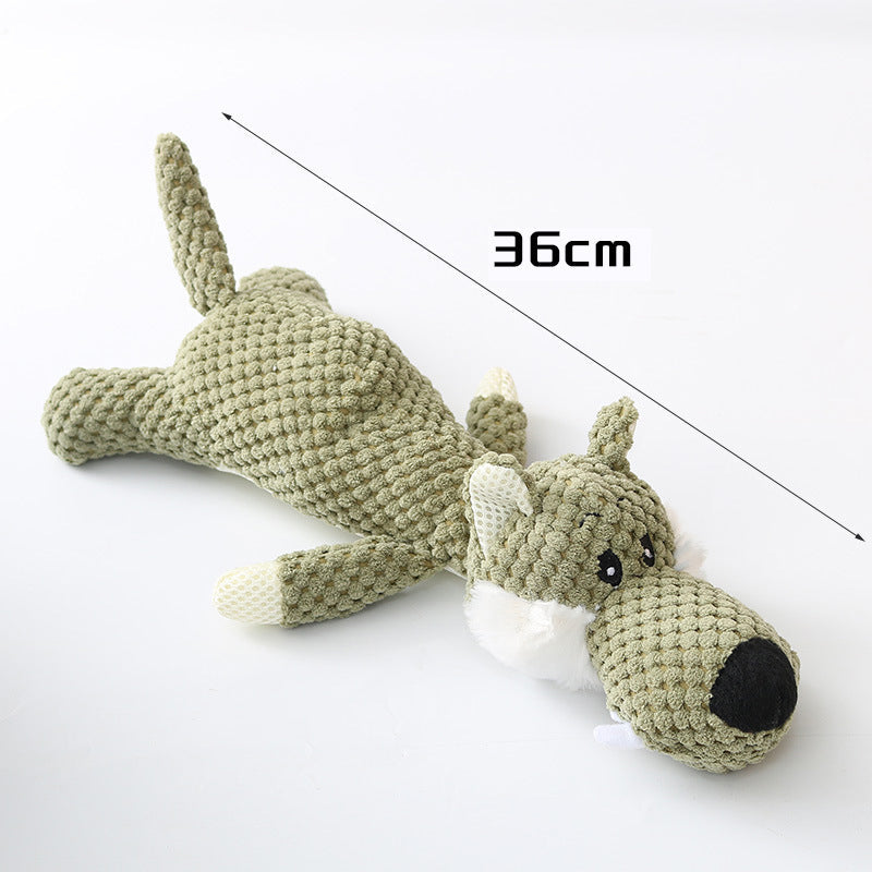 Close-up of soft plush fabric on squeaky dog chew toy
