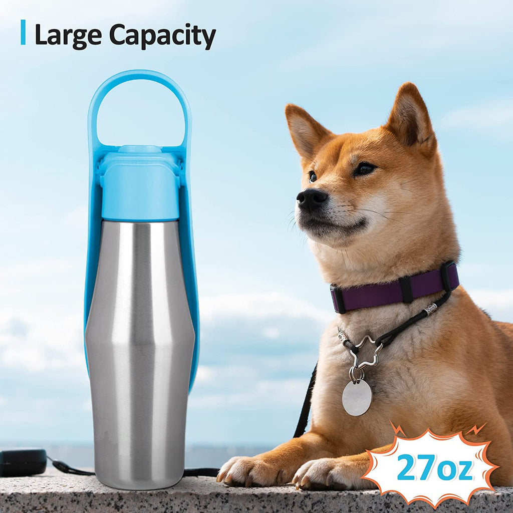 Leaf travel water bottle for dogs, 750ml leak-proof steel