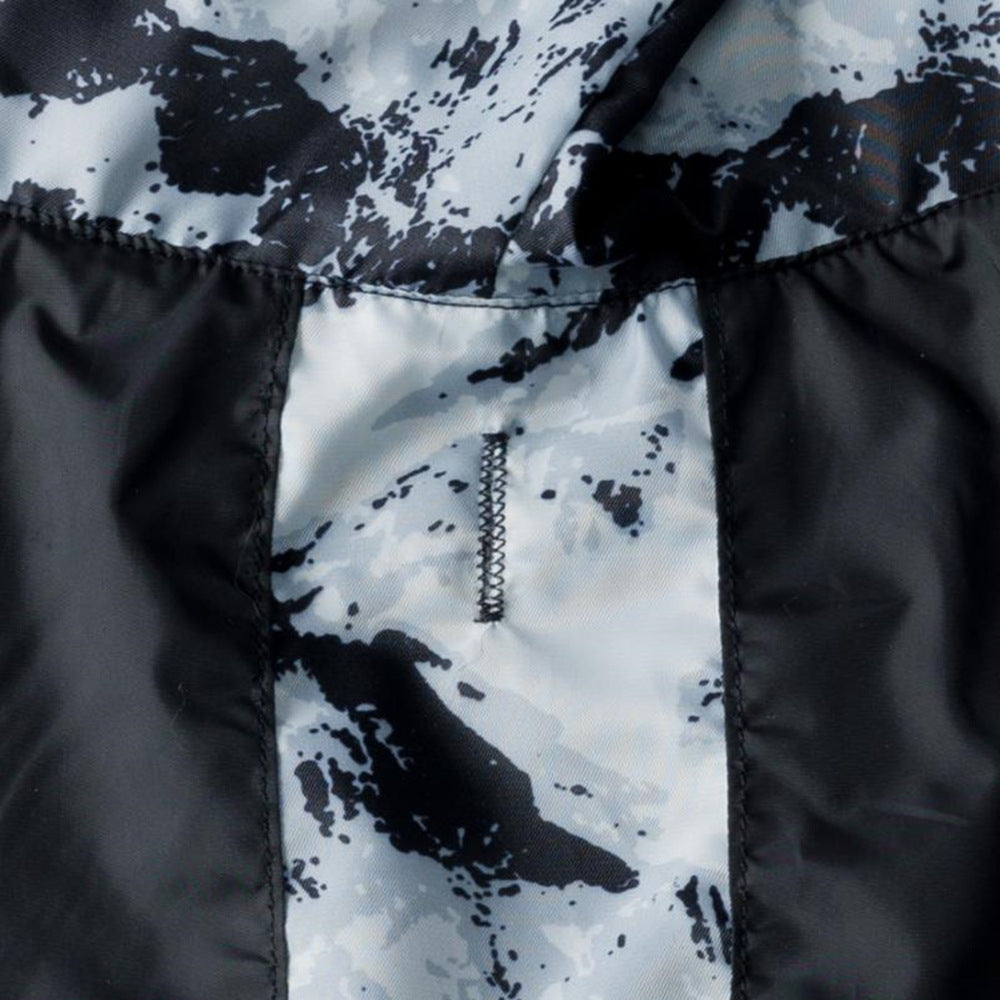 Close-up of padded lining on windproof winter dog coat
