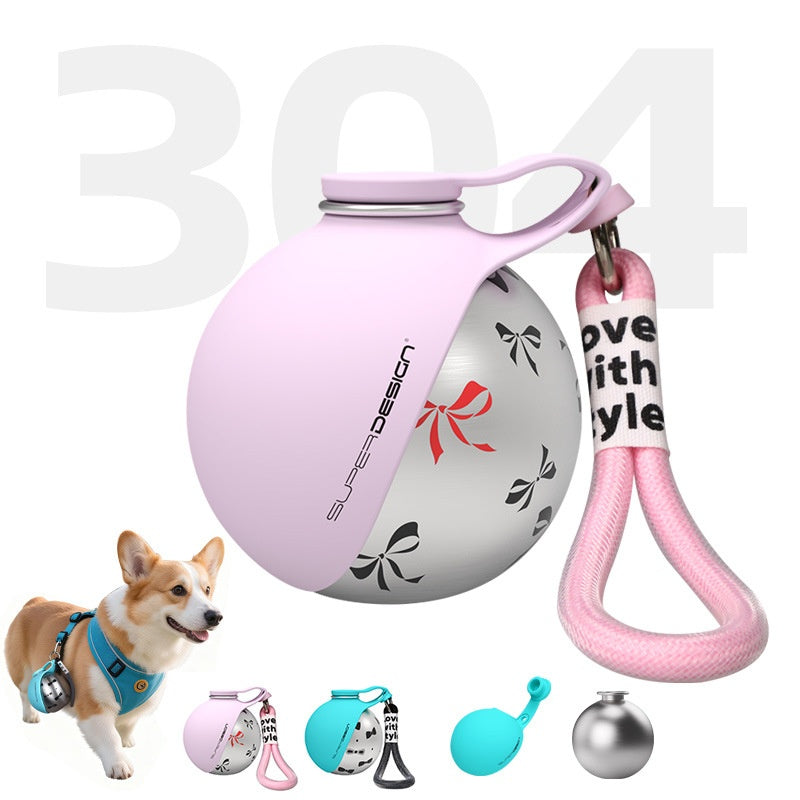 Dog drinking from portable travel water bottle fold-out bowl
