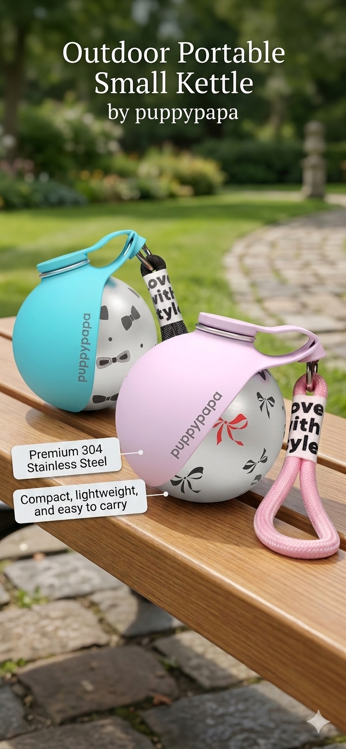 Puppy Papa stainless steel BPA-free dog water bottle, pink and blue